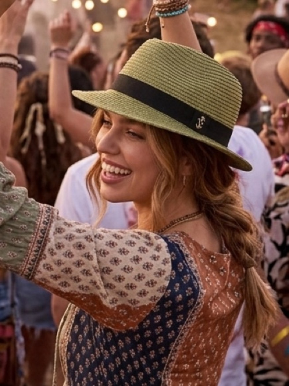 Juicy Couture Tan Straw Fedora Hat with Black Logo Band